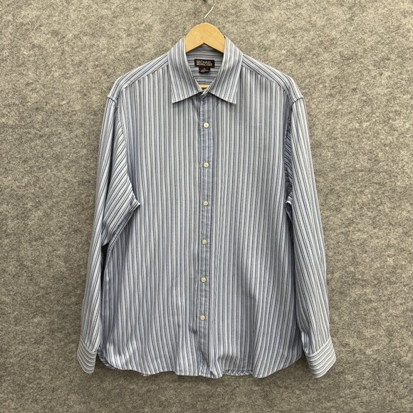 Michael Kors Men's Button-Up Designer Preppy Shirt, 100% Cotton, Blue, Size XL - Picture 1 of 10